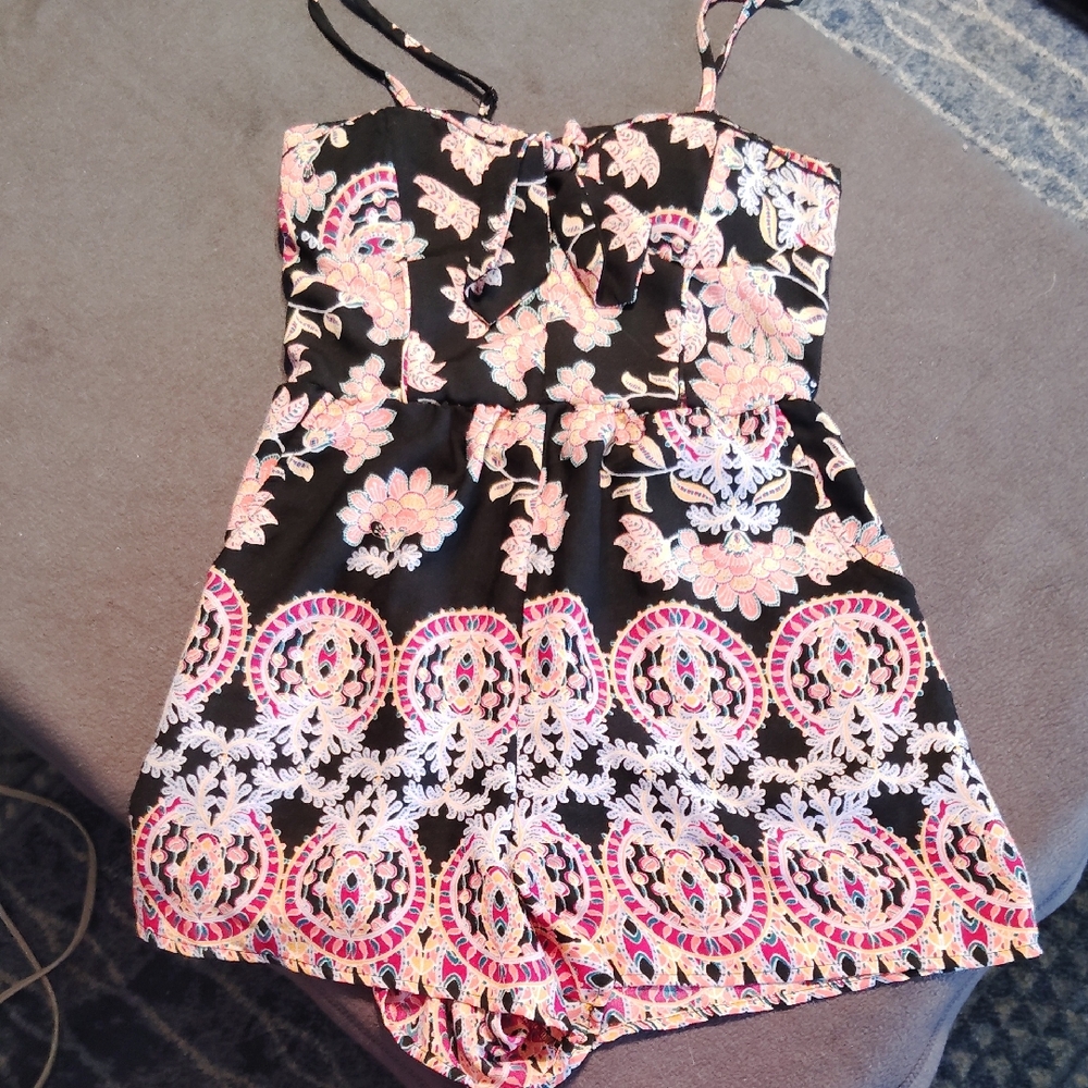 About A Girl Black and Pink Floral Romper